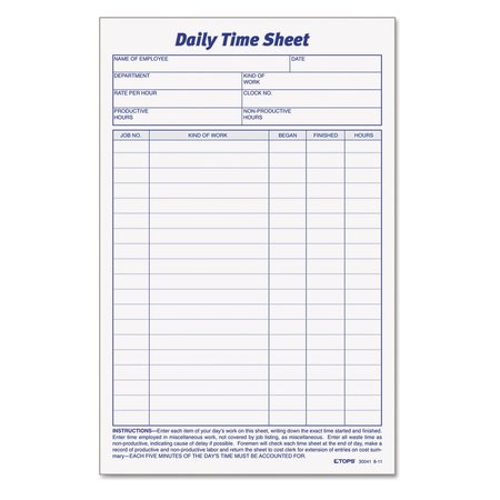 TOPS Daily Time and Job Sheets, 8.5x5.5, PK200 30041